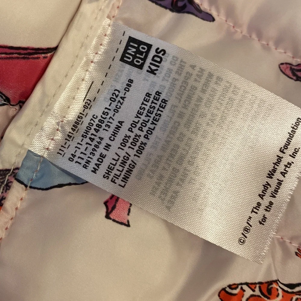 UNIQLO ANDY WARHOL Pink Puffer Jacket. Size 9/ 10